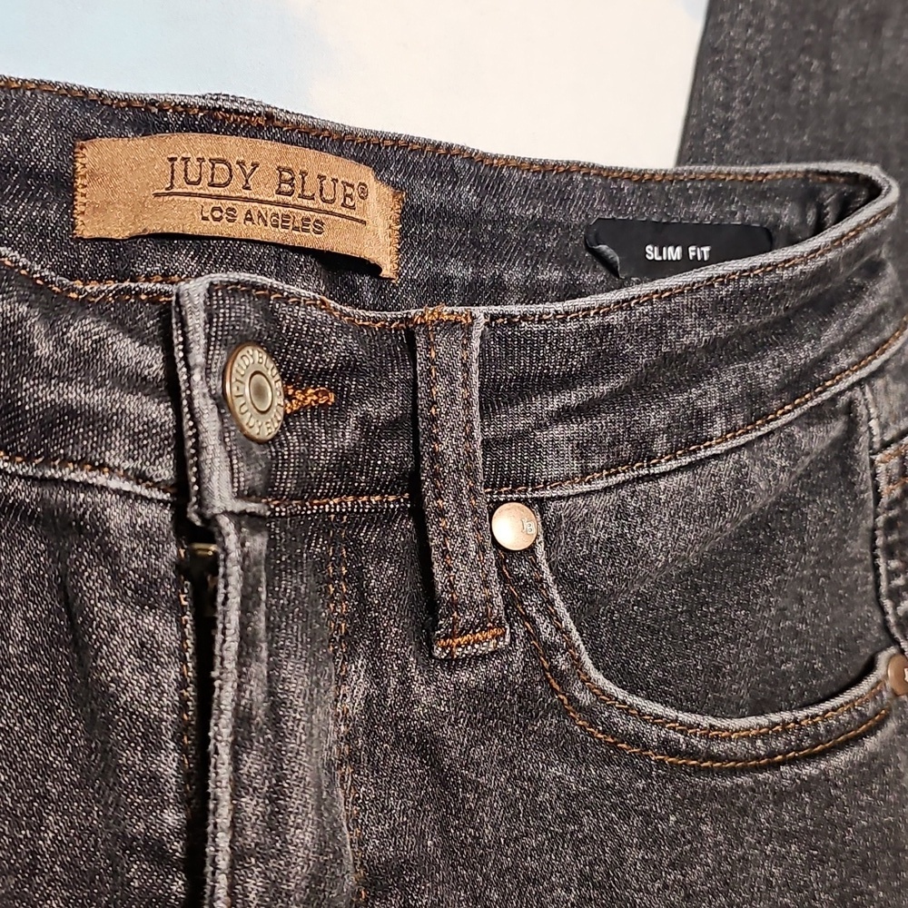 Judy Blue Black Distressed Slim Fit Raw Hem Jeans Size 3/26 - Picture 3 of 6